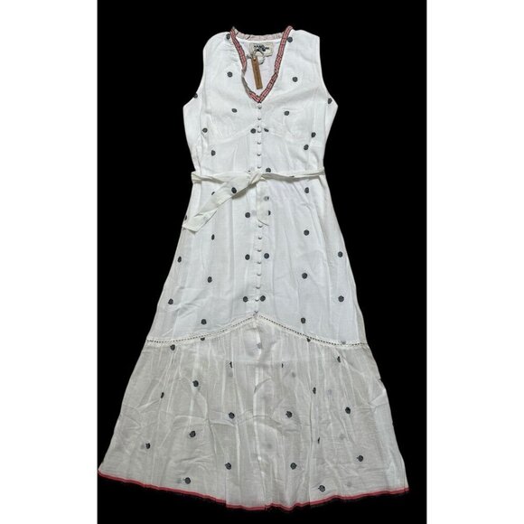 Conditions Apply Sz S Dress White Black Polka Dot Midi Maxi Boho Preppy Vacation - Picture 1 of 6